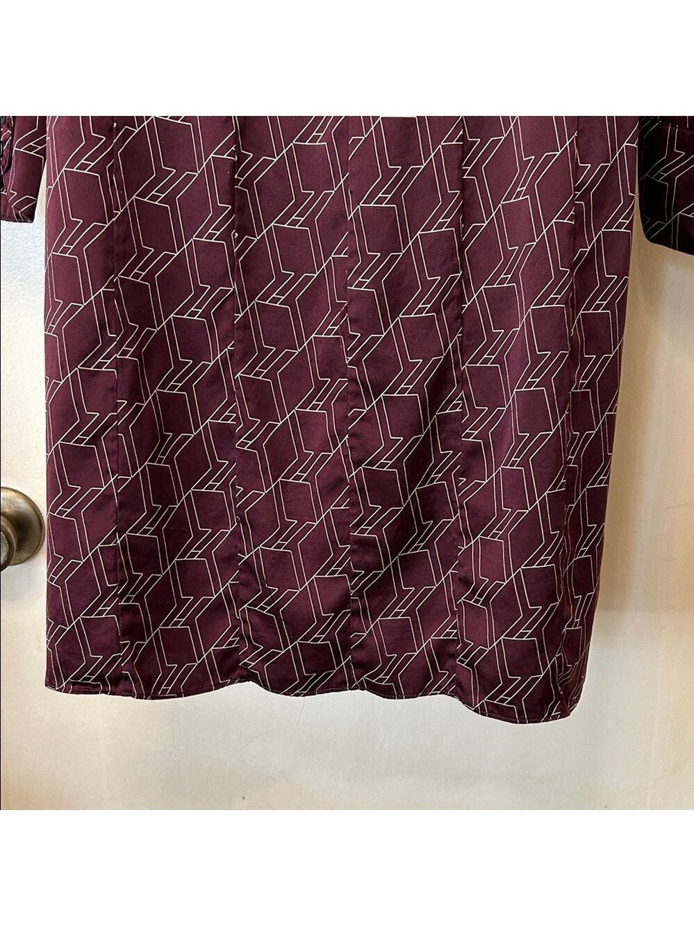 rag & bone Silk Burgundy Long Sleeve Dress with Geometric Pattern size 4 - Picture 11 of 14